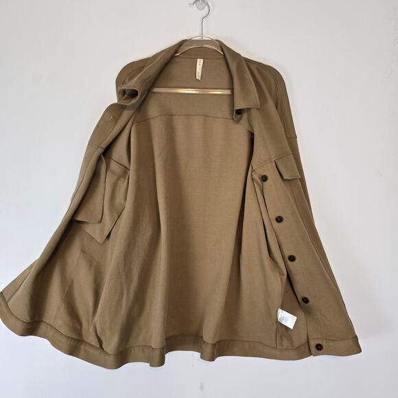 NAP Loungewear Oversized Tan Cotton Blend Shirt Jacket Shacket Size Large - Picture 7 of 9
